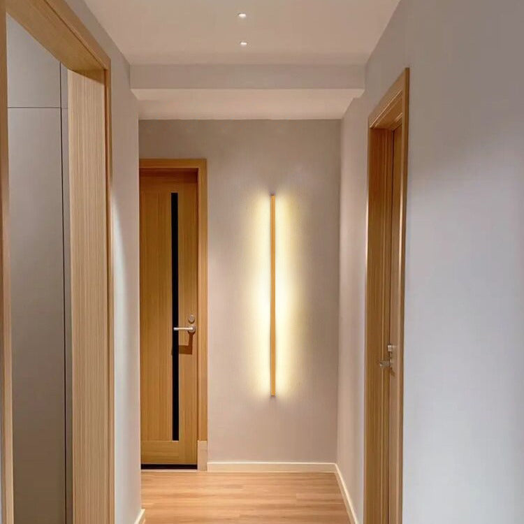 Japanese Minimalist Solid Wood LED Wall Sconce with Slim Strip Lamp