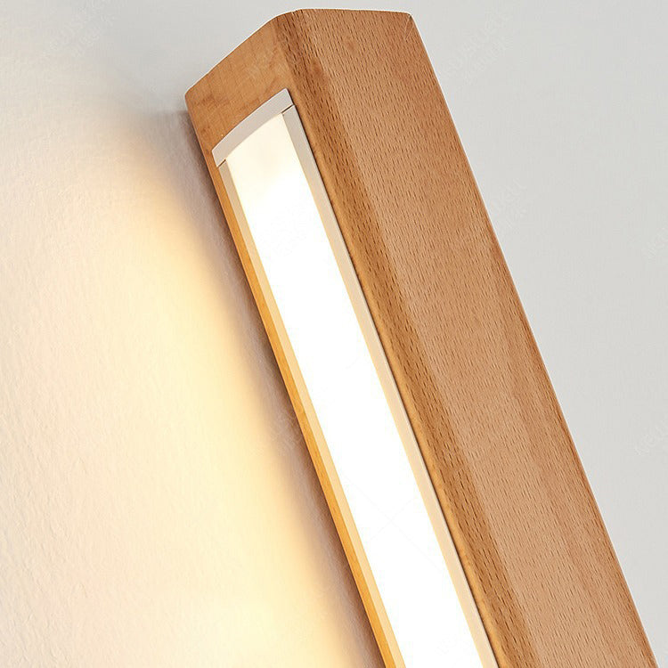 Japanese Minimalist Solid Wood LED Wall Sconce with Slim Strip Lamp