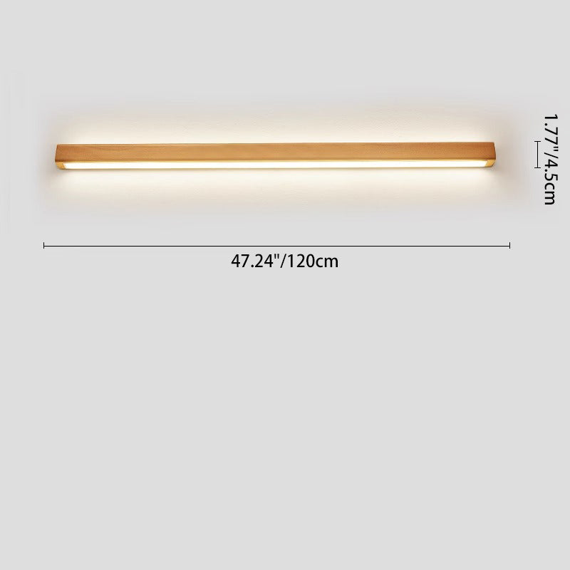 Japanese Minimalist Solid Wood LED Wall Sconce with Slim Strip Lamp