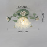 Traditional French Bellflower Leaf Iron & Ceramic Glass Shade 1-Light Semi-Flush Mount Ceiling Light for Living Room