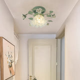 Traditional French Bellflower Leaf Iron & Ceramic Glass Shade 1-Light Semi-Flush Mount Ceiling Light for Living Room