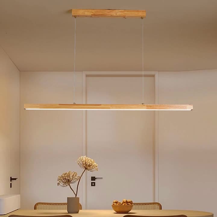 Traditional Japanese Rectangular Bar Wood Aluminum PC LED Island Light – Pendant Chandelier for Dining Room