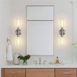Sleek Modern Minimalist Cylinder Glass Iron Shade 2-Light Vanity Wall Sconce Lamp for Bathroom