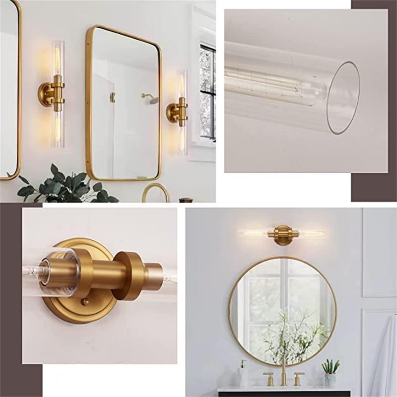 Sleek Modern Minimalist Cylinder Glass Iron Shade 2-Light Vanity Wall Sconce Lamp for Bathroom