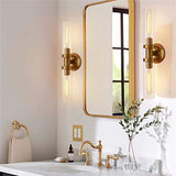 Sleek Modern Minimalist Cylinder Glass Iron Shade 2-Light Vanity Wall Sconce Lamp for Bathroom
