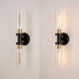 Sleek Modern Minimalist Cylinder Glass Iron Shade 2-Light Vanity Wall Sconce Lamp for Bathroom