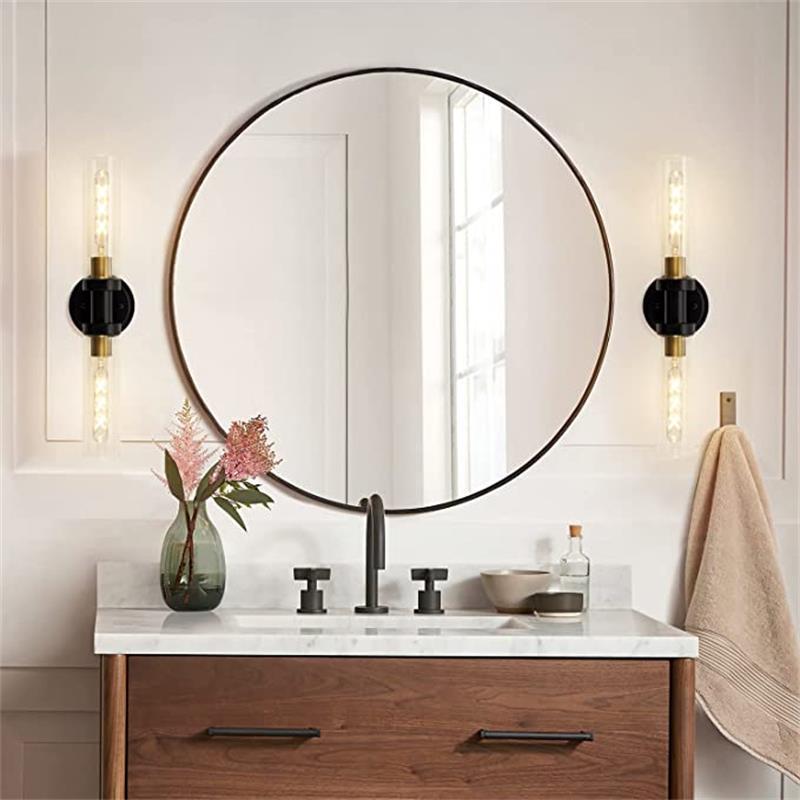 Sleek Modern Minimalist Cylinder Glass Iron Shade 2-Light Vanity Wall Sconce Lamp for Bathroom
