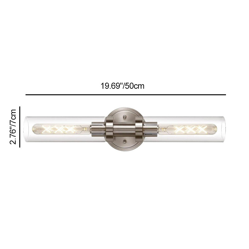 Sleek Modern Minimalist Cylinder Glass Iron Shade 2-Light Vanity Wall Sconce Lamp for Bathroom