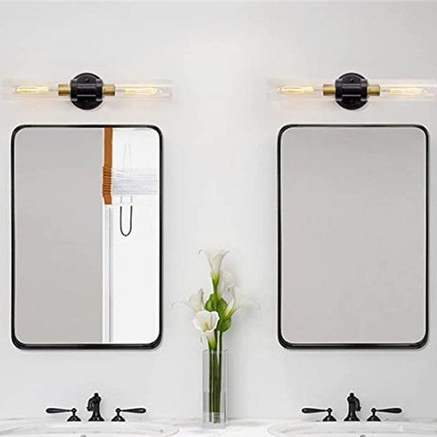 Sleek Modern Minimalist Cylinder Glass Iron Shade 2-Light Vanity Wall Sconce Lamp for Bathroom