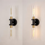 Sleek Modern Minimalist Cylinder Glass Iron Shade 2-Light Vanity Wall Sconce Lamp for Bathroom