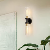Sleek Modern Minimalist Cylinder Glass Iron Shade 2-Light Vanity Wall Sconce Lamp for Bathroom