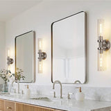 Sleek Modern Minimalist Cylinder Glass Iron Shade 2-Light Vanity Wall Sconce Lamp for Bathroom