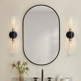Sleek Modern Minimalist Cylinder Glass Iron Shade 2-Light Vanity Wall Sconce Lamp for Bathroom