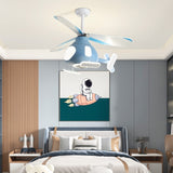 Modern Cartoon Helicopter Ceiling Fan with LED Light for Kids' Bedroom – Iron & Acrylic, Downrod Mount