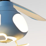 Modern Cartoon Helicopter Ceiling Fan with LED Light for Kids' Bedroom – Iron & Acrylic, Downrod Mount