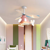Modern Cartoon Helicopter Ceiling Fan with LED Light for Kids' Bedroom – Iron & Acrylic, Downrod Mount