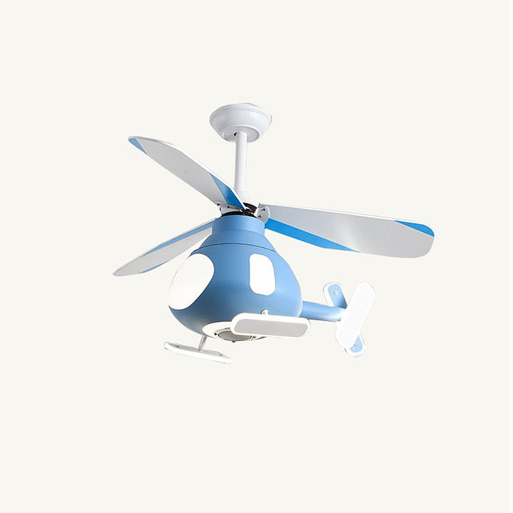 Modern Cartoon Helicopter Ceiling Fan with LED Light for Kids' Bedroom – Iron & Acrylic, Downrod Mount