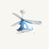 Modern Cartoon Helicopter Ceiling Fan with LED Light for Kids' Bedroom – Iron & Acrylic, Downrod Mount