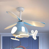 Modern Cartoon Helicopter Ceiling Fan with LED Light for Kids' Bedroom – Iron & Acrylic, Downrod Mount
