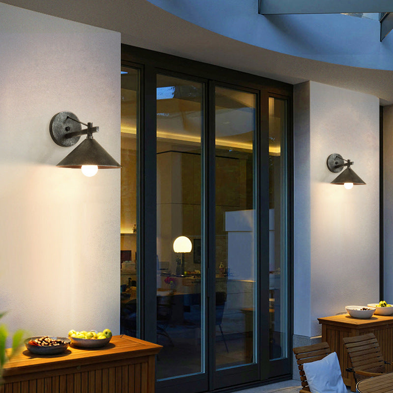 Modern Nordic Iron Geometric Cone Wall Sconce, 1-Light, Outdoor Waterproof Lamp for Garden