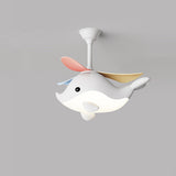 Contemporary Scandinavian Ceiling Fan with Cartoon Whale-Plane Design, Iron Frame, Acrylic Shade, ABS Blades, LED Light, Downrod – Ideal Bedroom Fixture