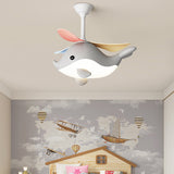 Contemporary Scandinavian Ceiling Fan with Cartoon Whale-Plane Design, Iron Frame, Acrylic Shade, ABS Blades, LED Light, Downrod – Ideal Bedroom Fixture