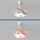 Contemporary Scandinavian Ceiling Fan with Cartoon Whale-Plane Design, Iron Frame, Acrylic Shade, ABS Blades, LED Light, Downrod – Ideal Bedroom Fixture