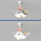 Contemporary Scandinavian Ceiling Fan with Cartoon Whale-Plane Design, Iron Frame, Acrylic Shade, ABS Blades, LED Light, Downrod – Ideal Bedroom Fixture