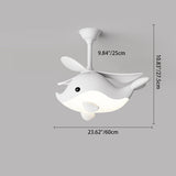 Contemporary Scandinavian Ceiling Fan with Cartoon Whale-Plane Design, Iron Frame, Acrylic Shade, ABS Blades, LED Light, Downrod – Ideal Bedroom Fixture