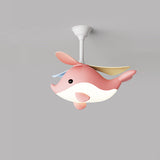Contemporary Scandinavian Ceiling Fan with Cartoon Whale-Plane Design, Iron Frame, Acrylic Shade, ABS Blades, LED Light, Downrod – Ideal Bedroom Fixture
