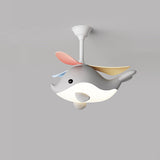 Contemporary Scandinavian Ceiling Fan with Cartoon Whale-Plane Design, Iron Frame, Acrylic Shade, ABS Blades, LED Light, Downrod – Ideal Bedroom Fixture