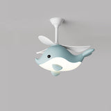 Contemporary Scandinavian Ceiling Fan with Cartoon Whale-Plane Design, Iron Frame, Acrylic Shade, ABS Blades, LED Light, Downrod – Ideal Bedroom Fixture