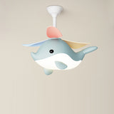Contemporary Scandinavian Ceiling Fan with Cartoon Whale-Plane Design, Iron Frame, Acrylic Shade, ABS Blades, LED Light, Downrod – Ideal Bedroom Fixture