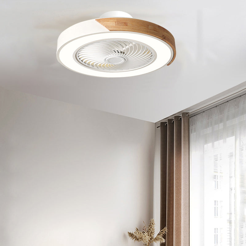 Contemporary Scandinavian Round Iron & Solid Wood LED Ceiling Fan Light - Silent Semi-Flush Mount for Bedroom