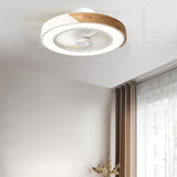 Contemporary Scandinavian Round Iron & Solid Wood LED Ceiling Fan Light - Silent Semi-Flush Mount for Bedroom