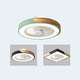 Contemporary Scandinavian Round Iron & Solid Wood LED Ceiling Fan Light - Silent Semi-Flush Mount for Bedroom
