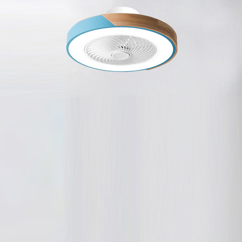 Contemporary Scandinavian Round Iron & Solid Wood LED Ceiling Fan Light - Silent Semi-Flush Mount for Bedroom