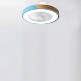 Contemporary Scandinavian Round Iron & Solid Wood LED Ceiling Fan Light - Silent Semi-Flush Mount for Bedroom