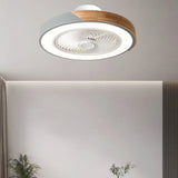 Contemporary Scandinavian Round Iron & Solid Wood LED Ceiling Fan Light - Silent Semi-Flush Mount for Bedroom
