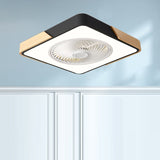 Contemporary Scandinavian Round Iron & Solid Wood LED Ceiling Fan Light - Silent Semi-Flush Mount for Bedroom