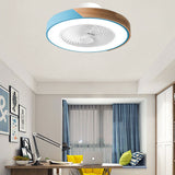 Contemporary Scandinavian Round Iron & Solid Wood LED Ceiling Fan Light - Silent Semi-Flush Mount for Bedroom