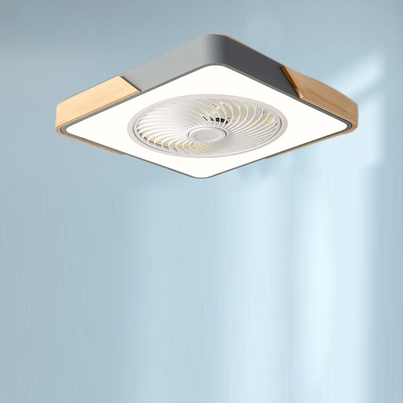 Contemporary Scandinavian Round Iron & Solid Wood LED Ceiling Fan Light - Silent Semi-Flush Mount for Bedroom