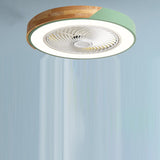 Contemporary Scandinavian Round Iron & Solid Wood LED Ceiling Fan Light - Silent Semi-Flush Mount for Bedroom