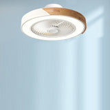 Contemporary Scandinavian Round Iron & Solid Wood LED Ceiling Fan Light - Silent Semi-Flush Mount for Bedroom
