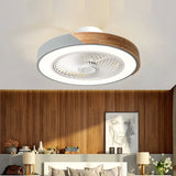 Contemporary Scandinavian Round Iron & Solid Wood LED Ceiling Fan Light - Silent Semi-Flush Mount for Bedroom