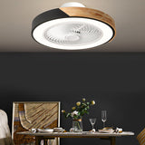 Contemporary Scandinavian Round Iron & Solid Wood LED Ceiling Fan Light - Silent Semi-Flush Mount for Bedroom