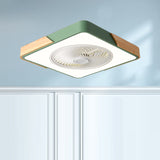 Contemporary Scandinavian Round Iron & Solid Wood LED Ceiling Fan Light - Silent Semi-Flush Mount for Bedroom