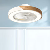Contemporary Scandinavian Round Iron & Solid Wood LED Ceiling Fan Light - Silent Semi-Flush Mount for Bedroom
