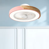 Contemporary Scandinavian Round Iron & Solid Wood LED Ceiling Fan Light - Silent Semi-Flush Mount for Bedroom