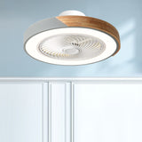 Contemporary Scandinavian Round Iron & Solid Wood LED Ceiling Fan Light - Silent Semi-Flush Mount for Bedroom